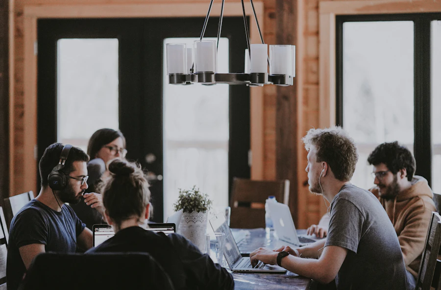 Business team working together around a table